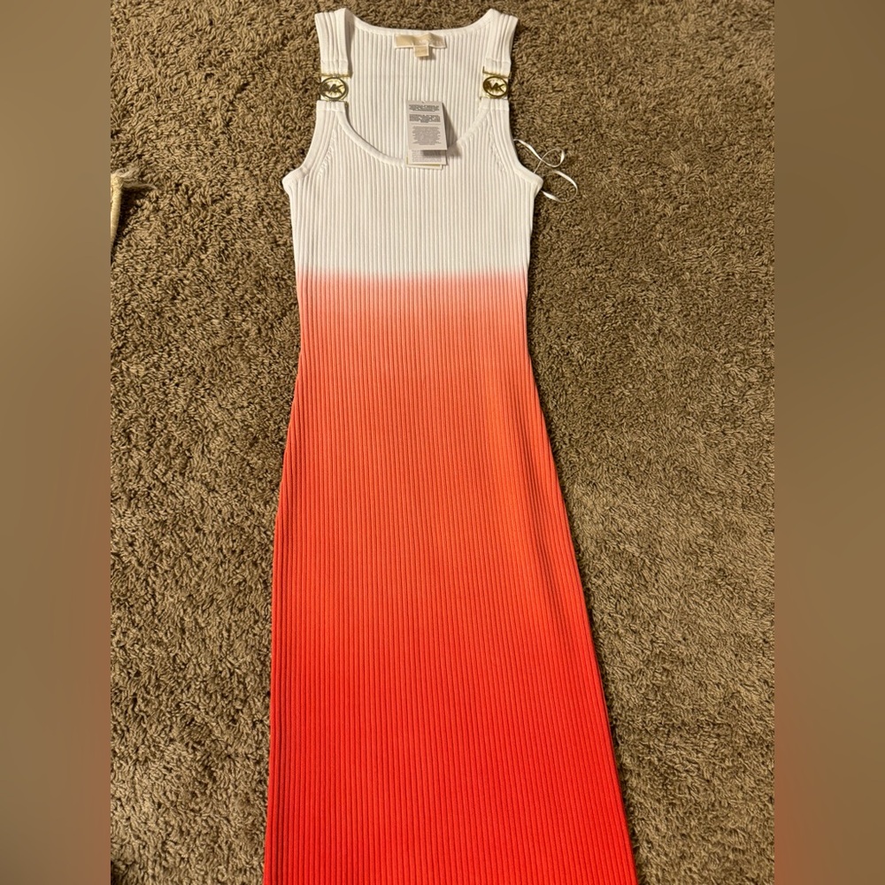 Michael Kors White to Coral Pink Ombre Maxi Dress